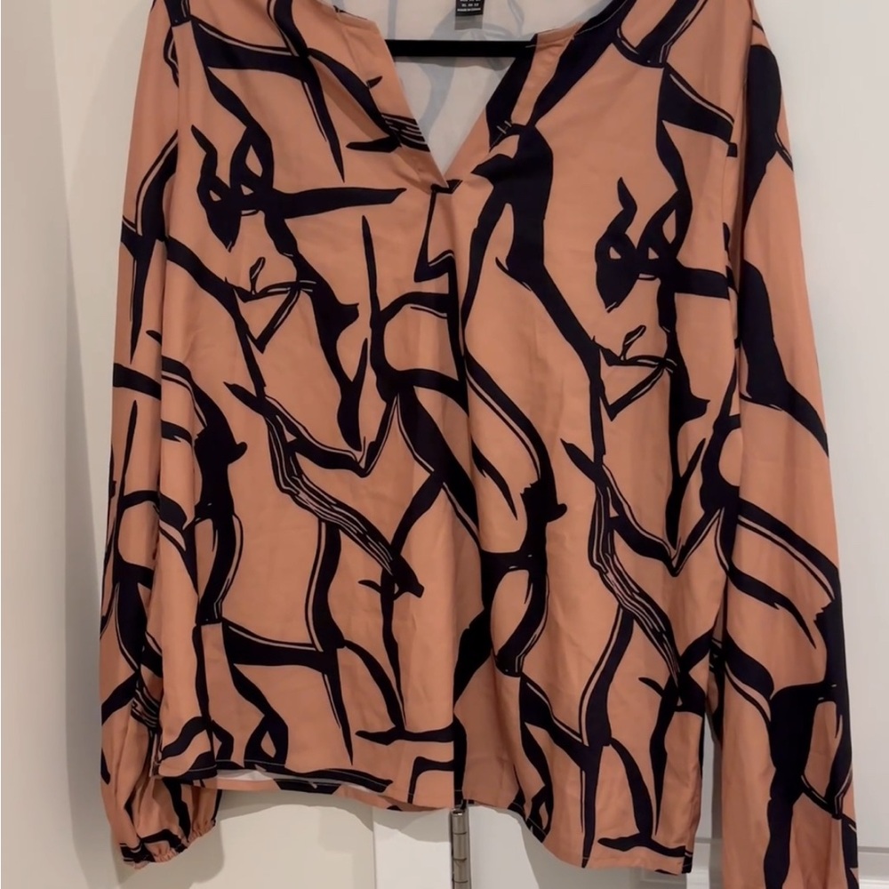 SHEIN Peach and Black Abstract Blouse